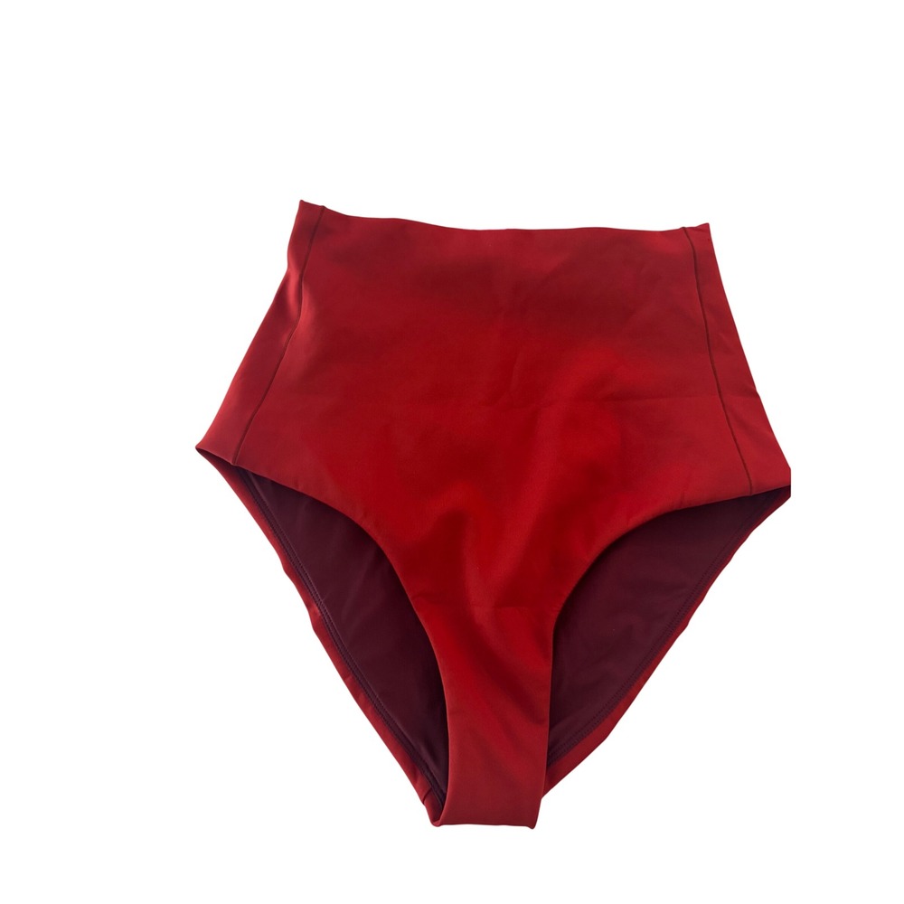 Left On Friday Hi Tide Reversible High Waist Bikini Bottoms Red Burgundy Small